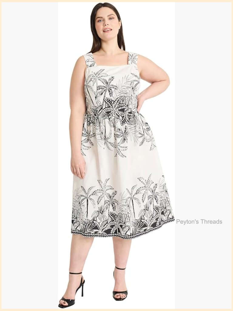 Square Neck A-Line Midi Dress With Pockets Cotton Spandex